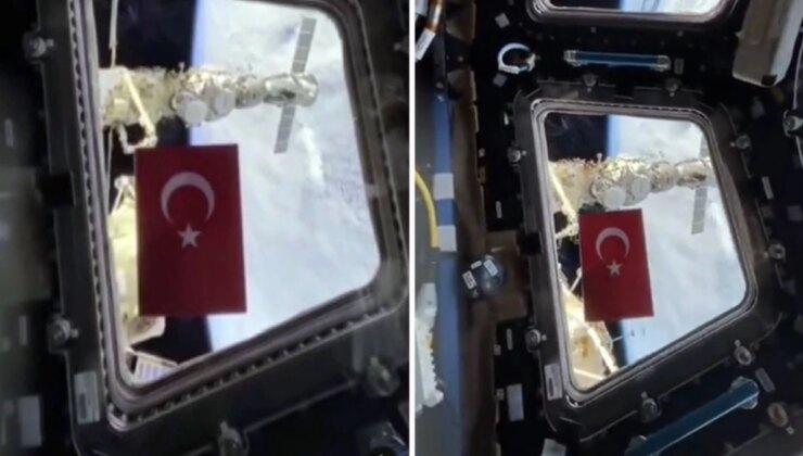 Rus Kozmonot Oleg Artemyev, uzay mekiğine Türk bayrağı astı